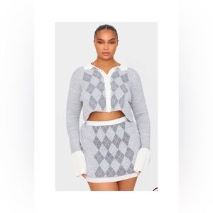 PrettyLittleThing Light Gray Argyle Skirt Set
